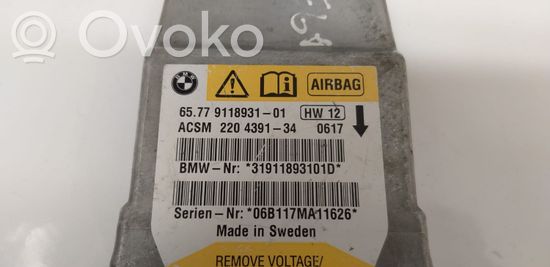 BMW 5 E60 E61 Airbag control unit/module 6577911893101 9118931