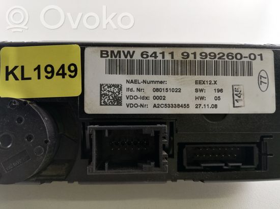 BMW 3 E90 E91 Climate control unit 9199260 KL1949