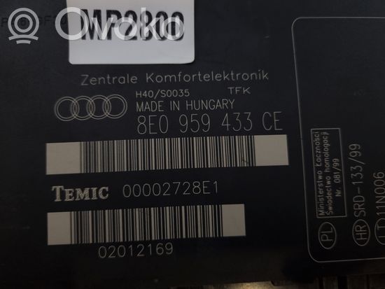 Audi A4 S4 B6 8E 8H Comfort/convenience module 8E0959433CE 00002728E1 02012169