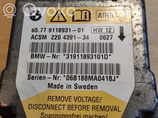 BMW 5 E60 E61 Airbag control unit/module 6577911893101