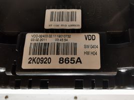 Volkswagen Caddy Spidometras (prietaisų skydelis) 2K0920865A