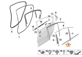 BMW 3 G20 G21 Moulures des vitres de la porte arrière 51337465152