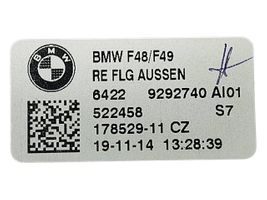 BMW X1 F48 F49 Garniture, panneau de grille d'aération latérale 9292740