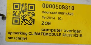 Renault Zoe Komputer / Sterownik ECU i komplet kluczy 285251621R