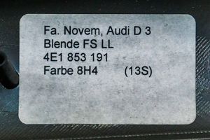 Audi A8 S8 D3 4E Kojelaudan hansikaslokeron lista 4E1853191