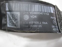 Volkswagen PASSAT B7 Pas bezpieczeństwa fotela tylnego 3C9857805J