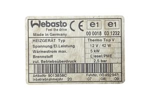 Volkswagen PASSAT B6 Webasto-lisäesilämmitin 9013858C