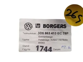 Volkswagen Phaeton Sähkökäyttöinen takaikkunan häikäisysuoja 3D5863413