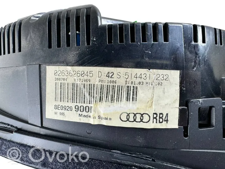 Audi A4 S4 B6 8E 8H Compteur de vitesse tableau de bord 8E0920900N