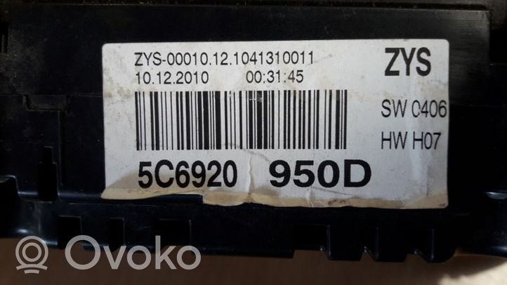 Volkswagen Jetta V Compteur de vitesse tableau de bord 5C6920950D