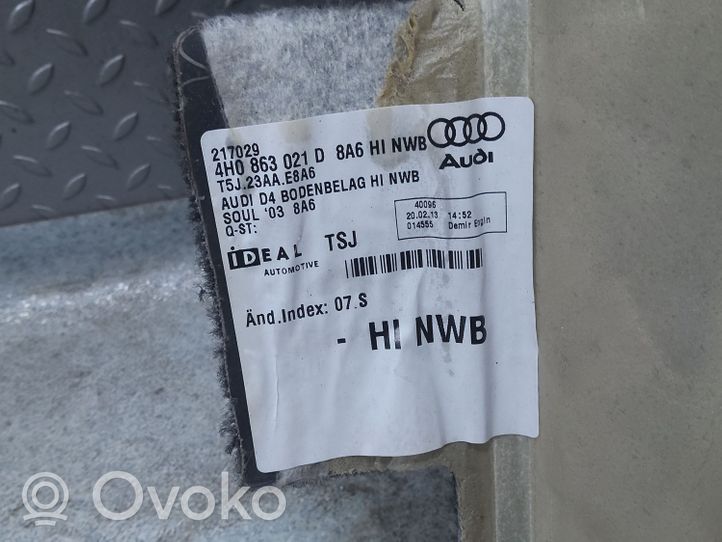 Audi A8 S8 D4 4H Tapis de sol / moquette de cabine arrière 4H0863021D