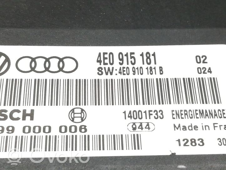 Audi A8 S8 D3 4E Module de contrôle de batterie 4E0910181B