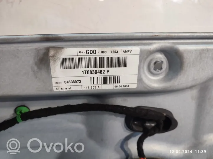 Volkswagen Touran I Elektryczny podnośnik szyby drzwi tylnych 1T0839462P