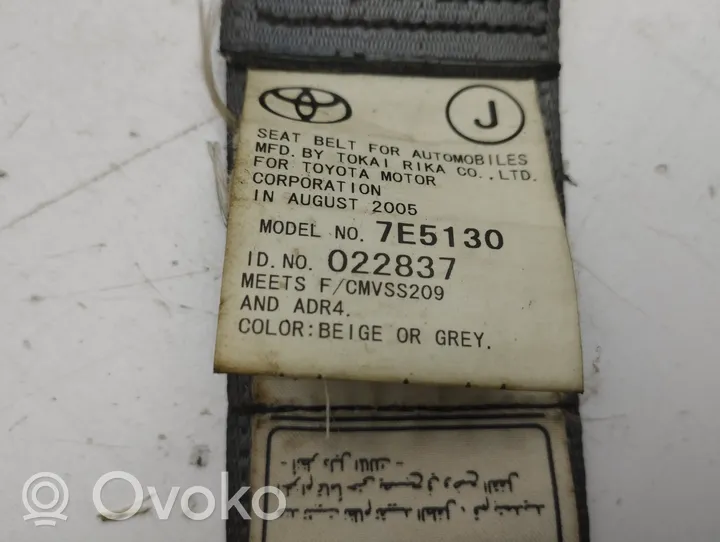 Toyota Prius (XW20) Middle seatbelt (rear) 7E5130