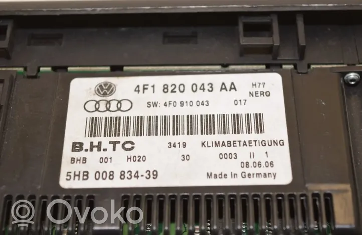 Audi A6 S6 C6 4F Oro kondicionieriaus/ klimato/ pečiuko valdymo blokas (salone) 4F1820043AA