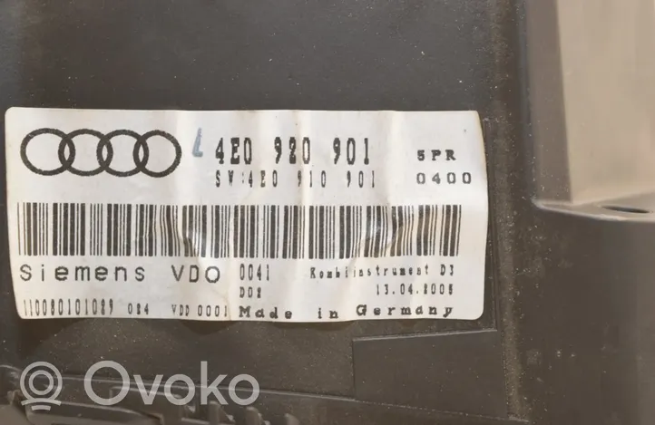 Audi A8 S8 D3 4E Tachimetro (quadro strumenti) 4E0920901