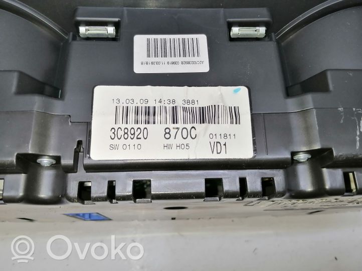 Volkswagen PASSAT CC Tachimetro (quadro strumenti) 3C8920870C