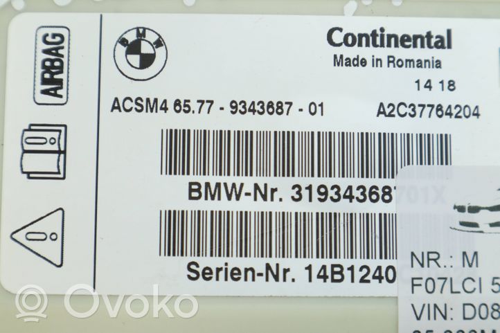 BMW 5 GT F07 Module de contrôle airbag 9343687