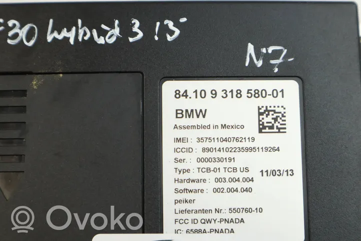 BMW 3 F30 F35 F31 Moduł / Sterownik Bluetooth 9318580