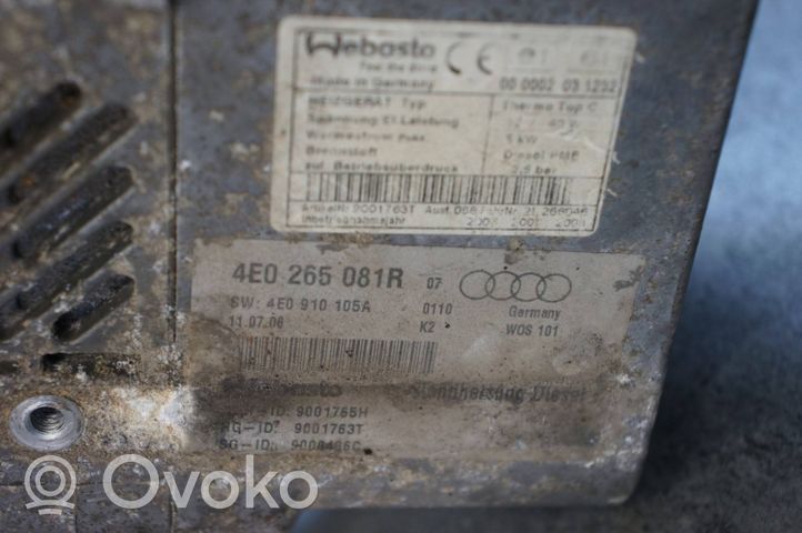 Audi A8 S8 D3 4E Unité de préchauffage auxiliaire Webasto 4E0265081R