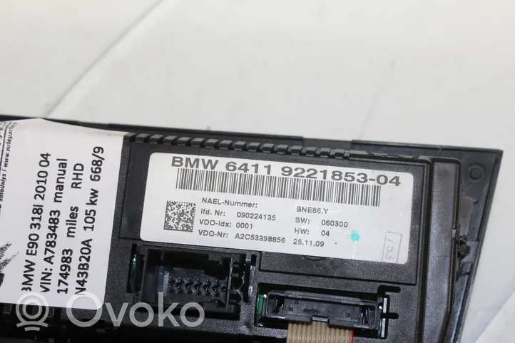 BMW 3 E90 E91 Centralina del climatizzatore 9221853