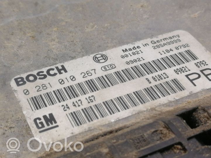 Opel Astra G Moottorinohjausyksikön sarja ja lukkosarja 0281010267