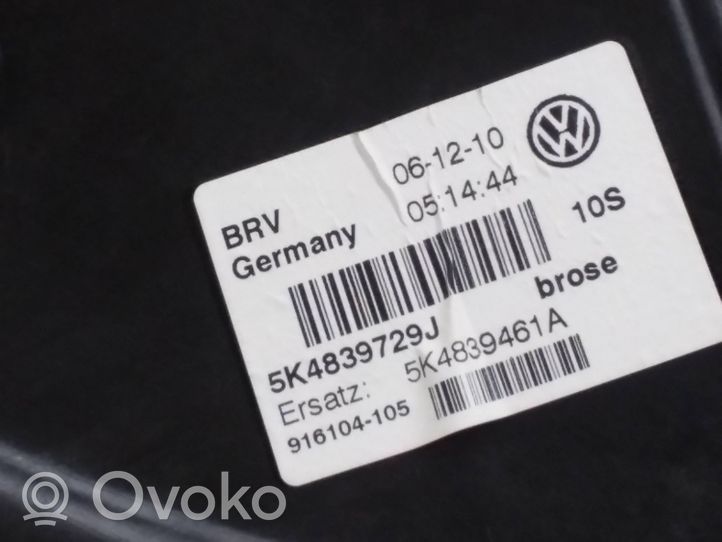 Volkswagen Golf VI Rear window lifting mechanism without motor 5K4839461A