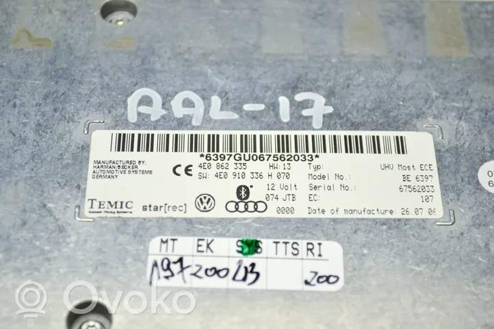 Audi A6 Allroad C6 Module unité de contrôle Bluetooth 4E0862335