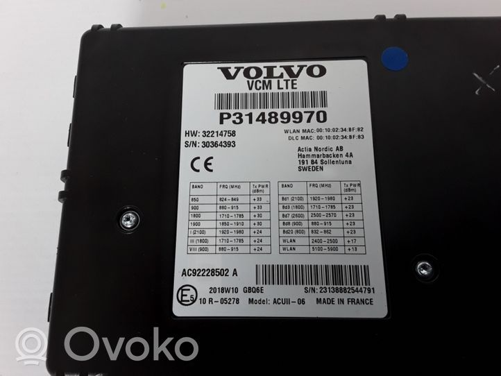 Volvo XC40 GPS-navigaation ohjainlaite/moduuli P31489970