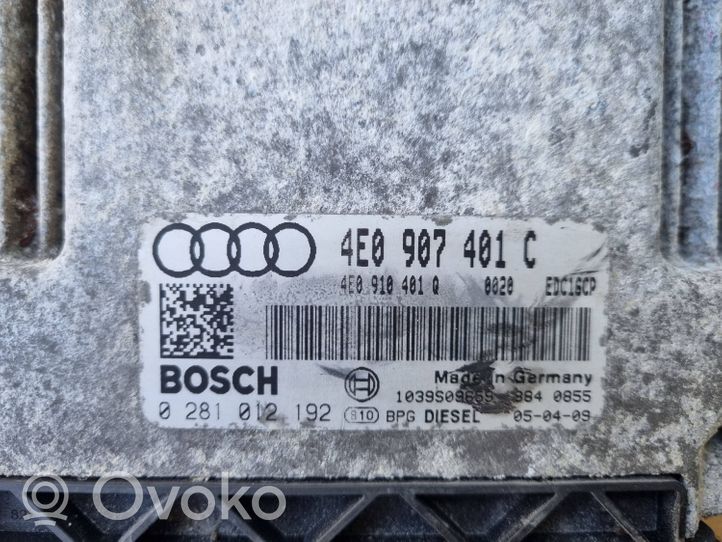 Audi A8 S8 D3 4E Moottorin ohjainlaite/moduuli 4E0907401C