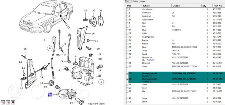 Saab 9-5 Etuoven sisäkahva 4824348