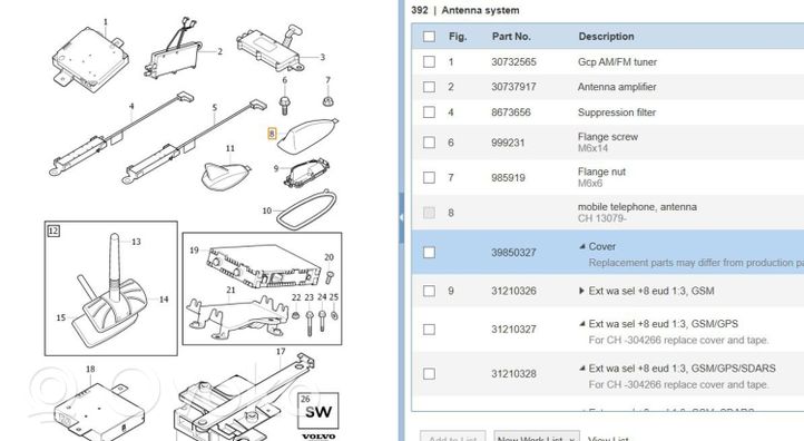 Volvo S40 Stogo (GPS) antenos dangtelis 39892888