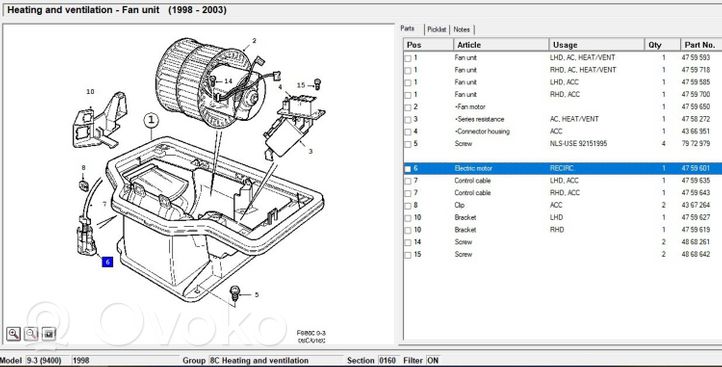 Saab 9-3 Ver1 Silniczek nagrzewnicy nawiewu klimatyzacji A/C 4759536
