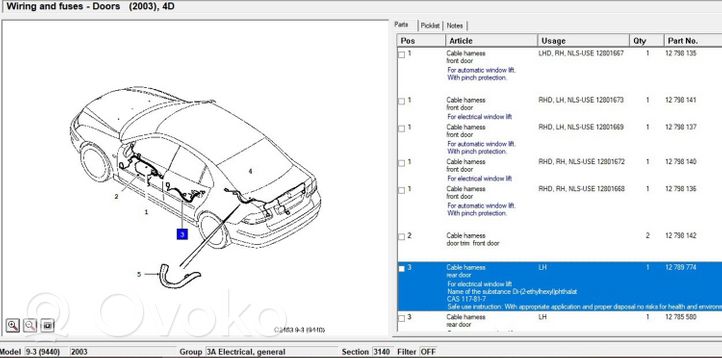 Saab 9-3 Ver2 Cablaggio per freni 12789774