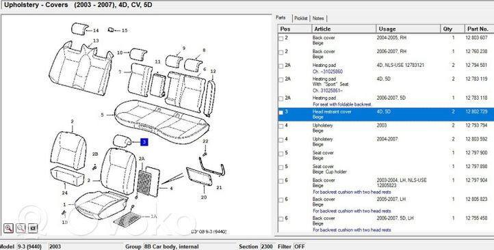 Saab 9-3 Ver2 Sedile anteriore del passeggero 12802729