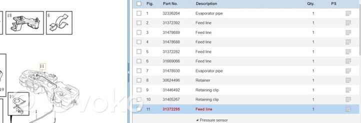 Volvo XC90 Tuyau d'alimentation conduite de carburant 31372298