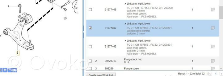 Volvo S40 Braccio di controllo sospensione anteriore inferiore/braccio oscillante 31277462