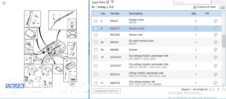 Volvo S60 Airbag deployment crash/impact sensor 9452777