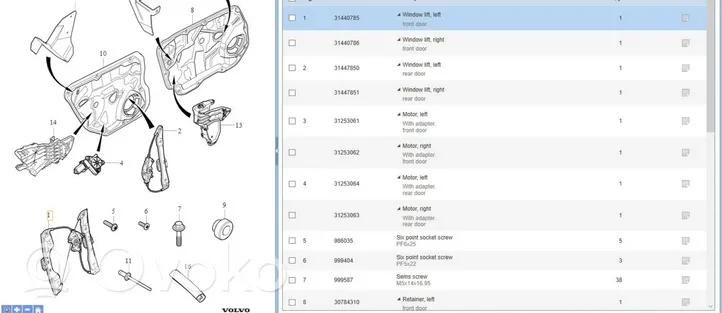 Volvo S60 Передний комплект электрического механизма для подъема окна 31440785