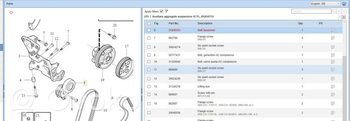 Volvo S60 Napinacz paska alternatora 31258153