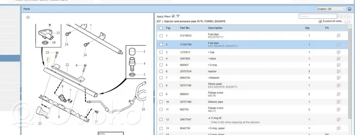 Volvo S80 Fuel injectors set 31355799