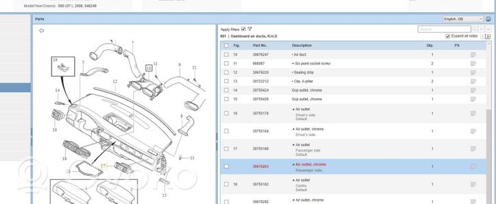 Volvo S80 Luftausströmer Lüftungsdüse Luftdüse frontscheibe 30676292