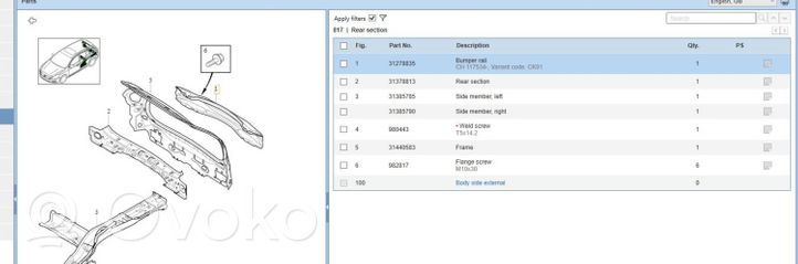 Volvo V60 Belka tylna 31278835
