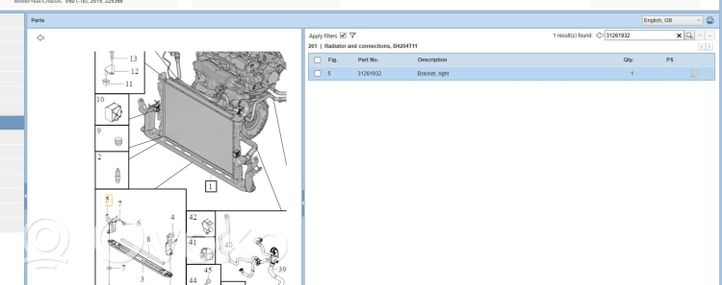 Volvo V60 Support, fixation radiateur 31261932