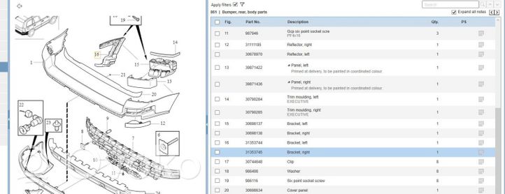 Volvo XC90 Support de pare-chocs arrière 31353745