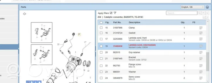 Volvo S60 Sonde lambda 31368571