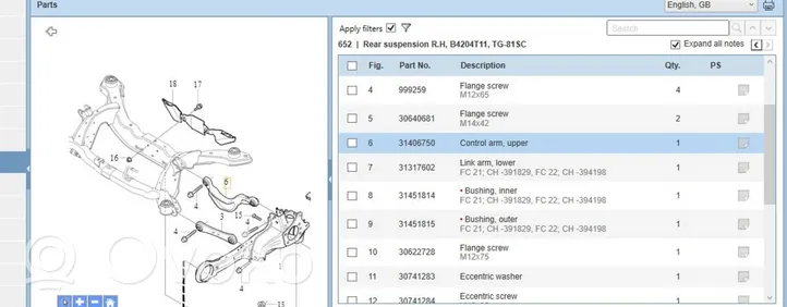 Volvo S60 Triangle bras de suspension supérieur arrière 31406750