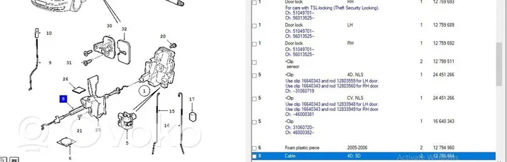 Saab 9-3 Ver2 Rear door cable line 12785564