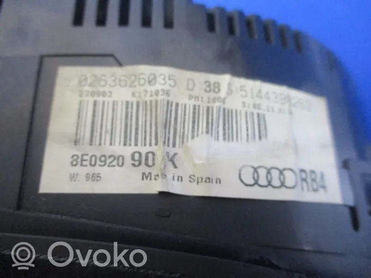 Audi A4 S4 B6 8E 8H Compteur de vitesse tableau de bord 8E0920900K