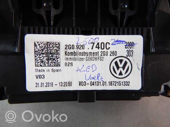 Volkswagen Polo VI AW Compteur de vitesse tableau de bord 2G0920740C